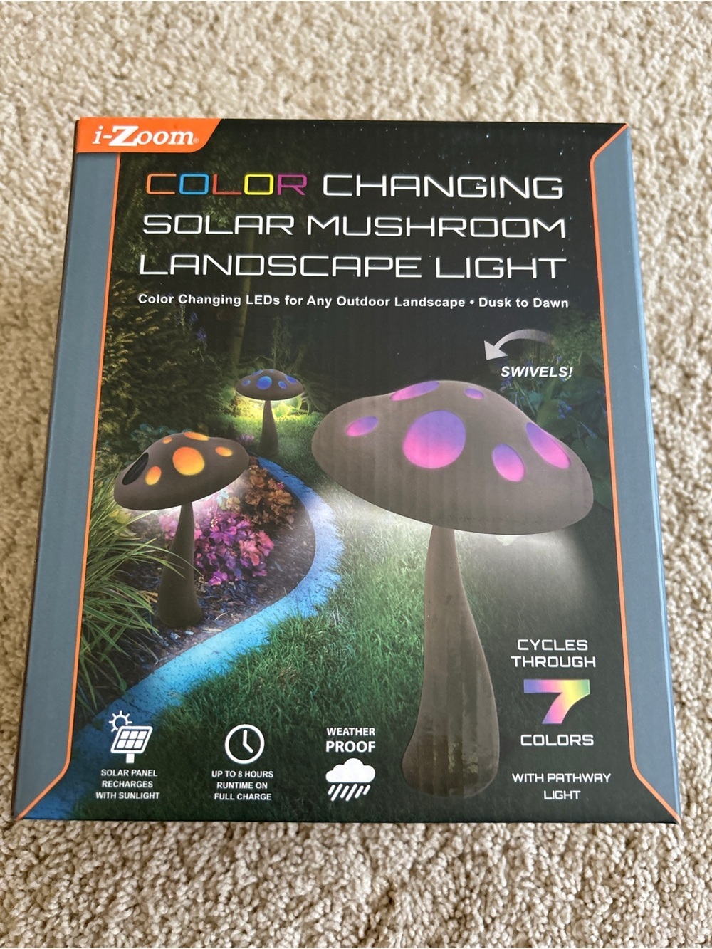 i-Zoom Solar Mushroom Landscape Light Color Changing LED Weatherproof New